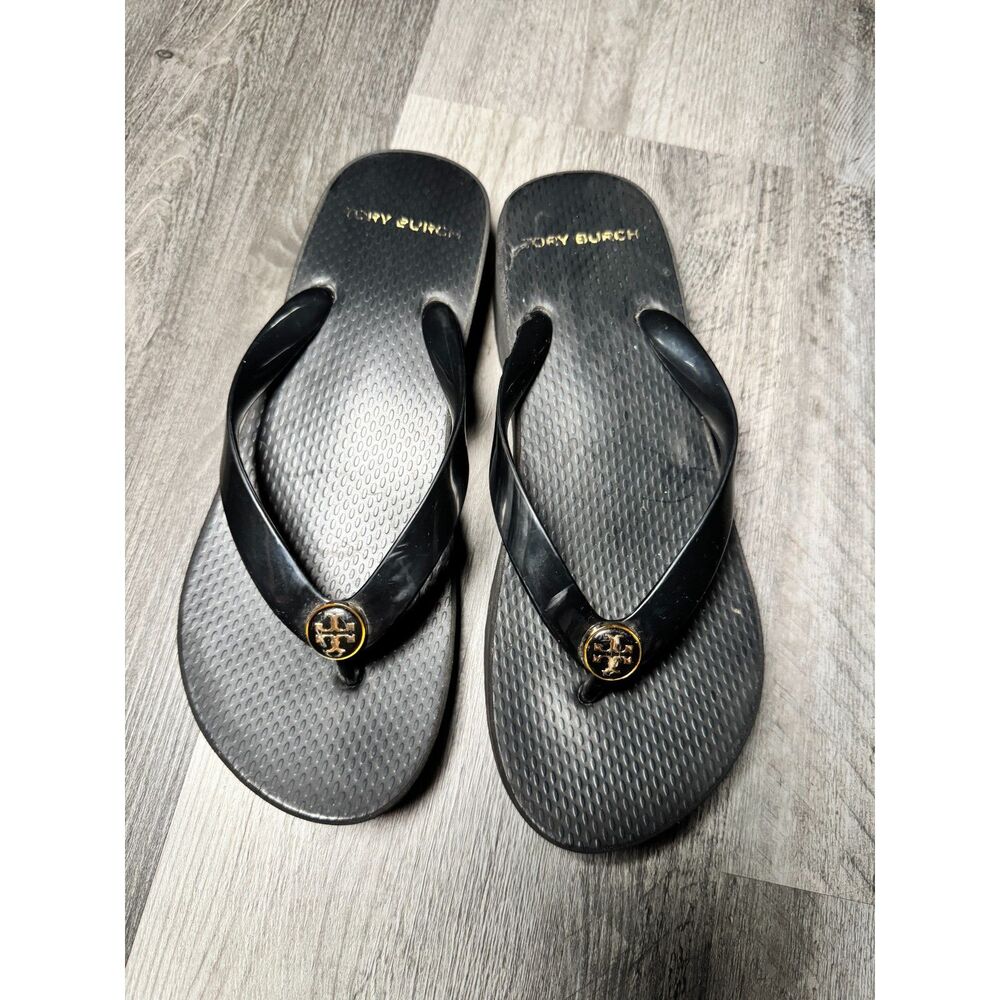 Tory Burch Black Platform Wedge Flip-Flop Sandals